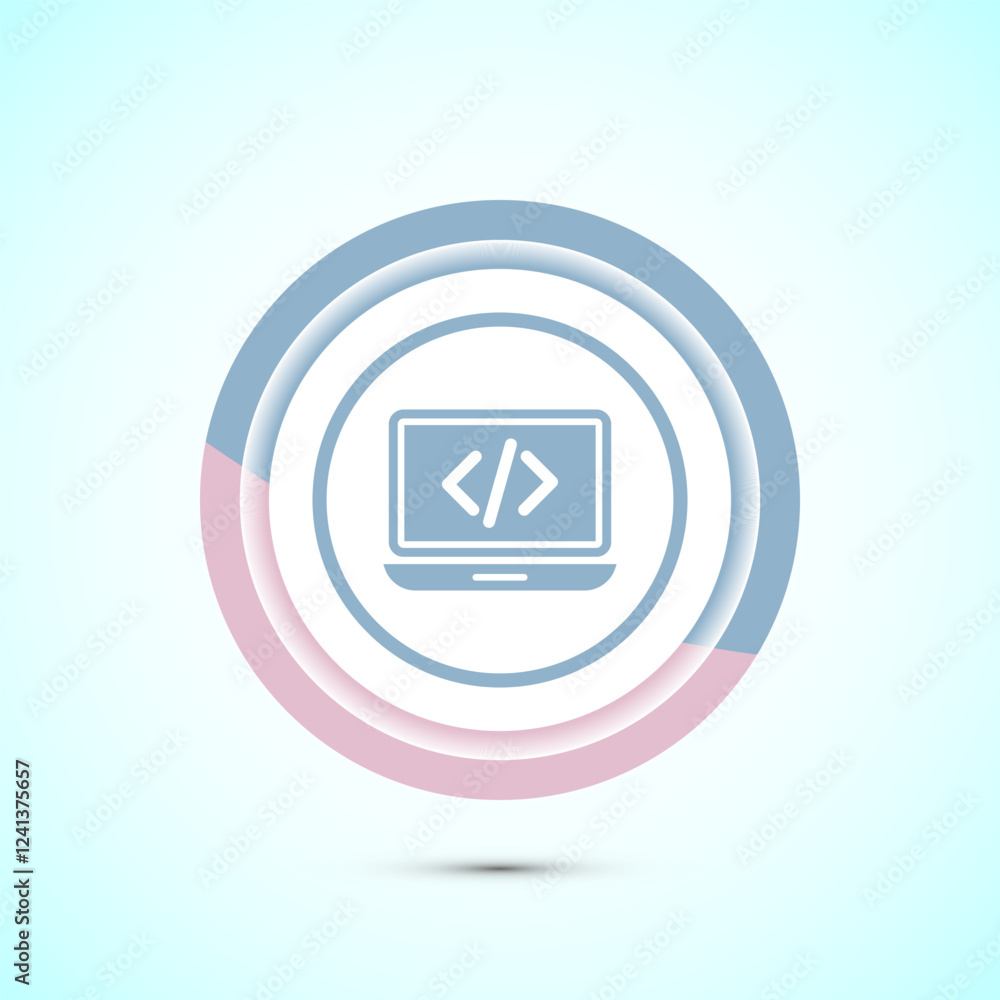 Poster coding icon design illustration, web development icon, pastel color button design