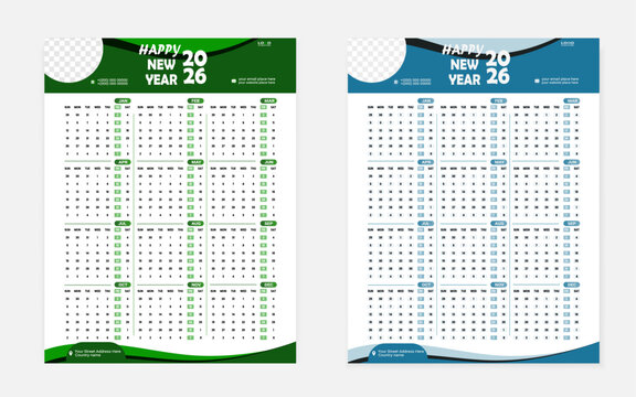 12 month modern poster size calendar templete design with circletype blue , and green color shape.