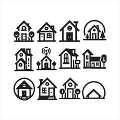 Fototapeta premium set of minimalist home icon Logo silhouette on white background 