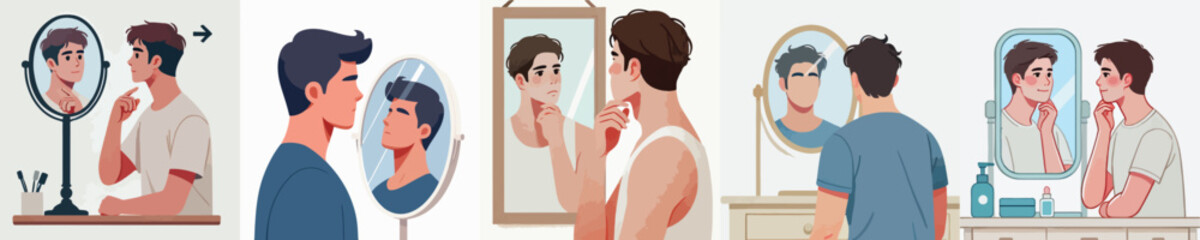 young man looking in the mirror vector