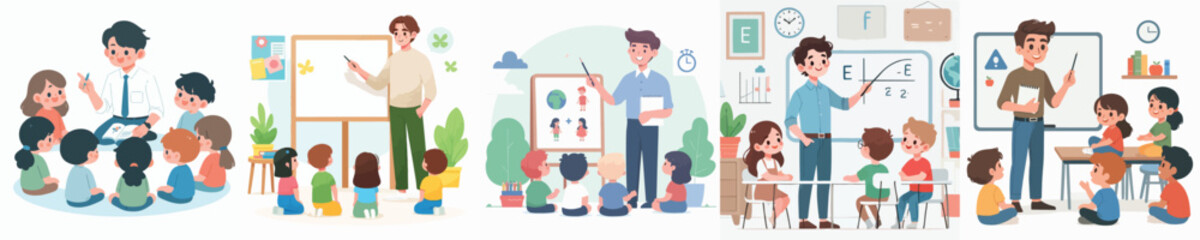 vector young man teaching little child