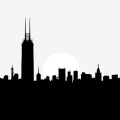 Fototapeta premium Modern city skyline in a silhouette of number 2 merged into a human's head silhouetted skyline cityscape architecture illustration building city vector