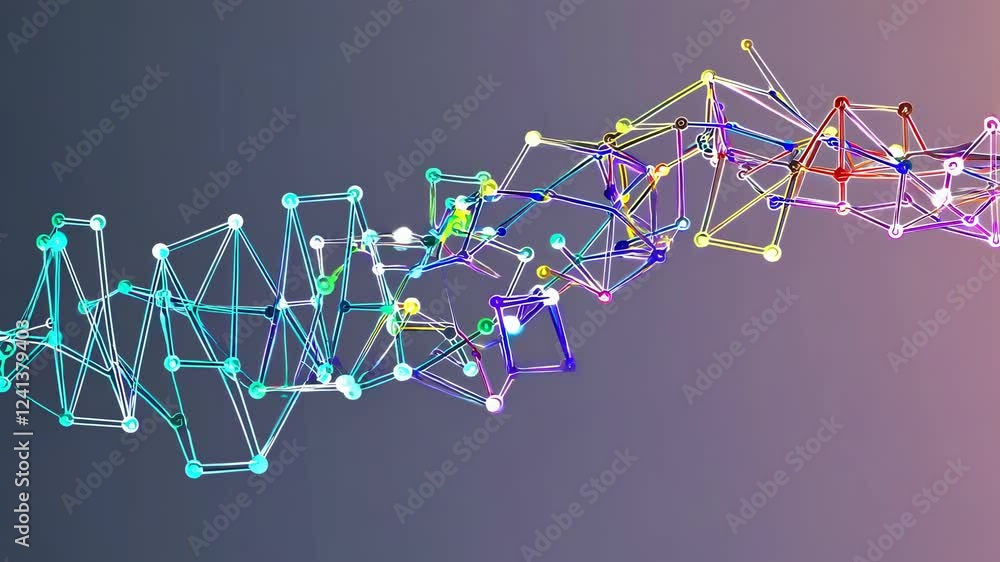 Aufkleber colorful lines and dots forming a plexus on a gradient gray background, creating an abstract represe