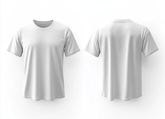 White T-shirt template, front and back view, isolated on a white background. Mockup for design print presentation, mock-up, print concept stock photo in high definition (HD), 