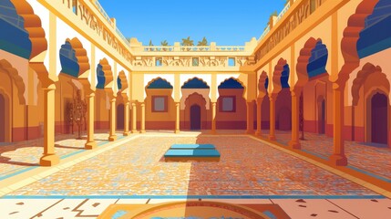 Obraz premium Sunlit Courtyard of an Ancient Golden Palace