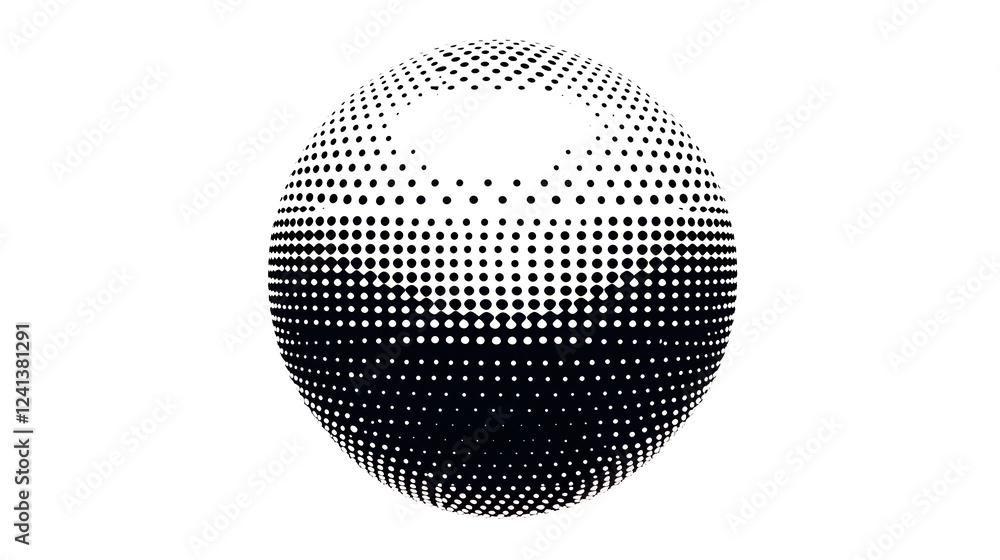 Poster minimalist halftone sphere with radial gradient effect on white background