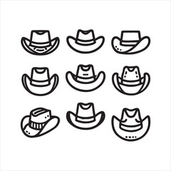 Cowboy hat icon set silhouette on white background
