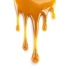 Decadent Golden Caramel Dripping on a White Background