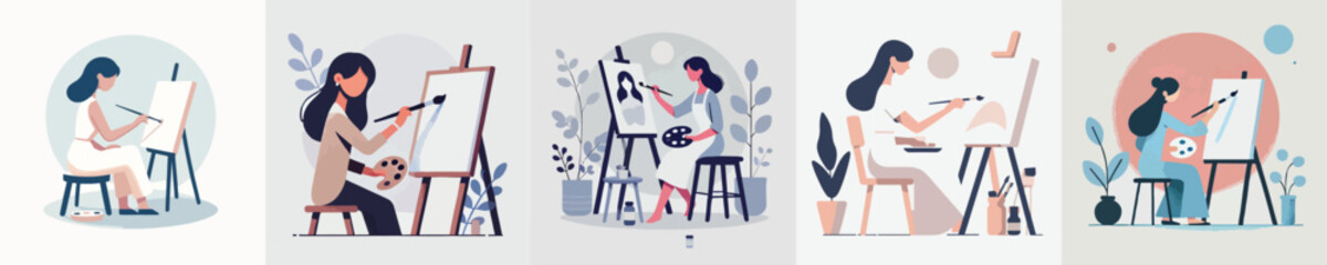 vector set of women painting