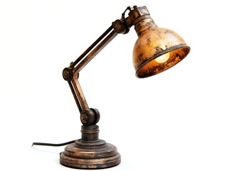 Warm Vintage Desk Lamp in Industrial Style Against White Background