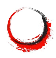 Minimalist Red Enso Circle Brush Stroke Art on White Background
