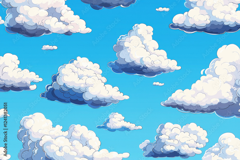 Aufkleber fluffy white clouds float in a bright blue sky creating a cheerful seamless pattern for an airy and 