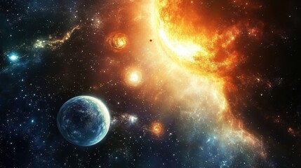 Obraz premium Celestial Bodies in a Fiery Cosmic Expanse