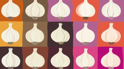 Colorful Garlic Pattern - A Vibrant and Fresh Food Design for Kitchen Decor
