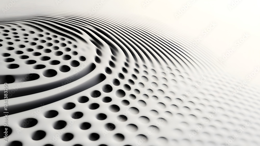 Poster captivating abstract concentric halftone circles forming a ripple effect on clean white background