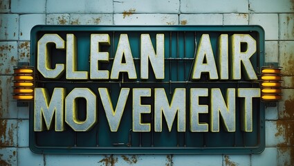 Clean Air Movement Signboard on a Weathered Wall Background