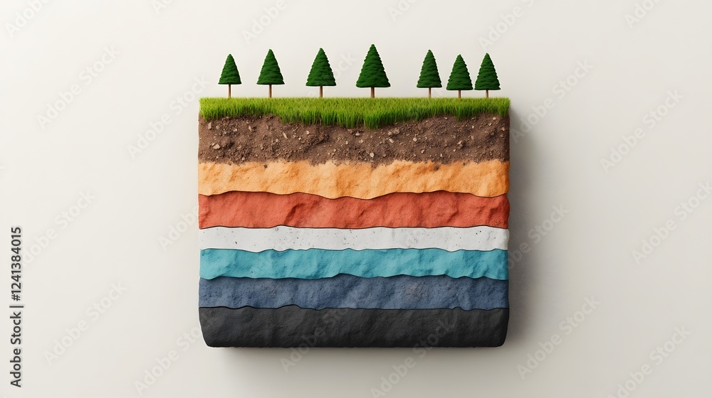 Poster cross-section view of earth's layers with sustainable technology elements