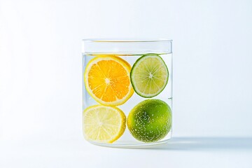 Vibrant Fruit Infused Water with Citrus Slices in Transparent Glass Container