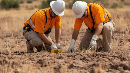 Technicians Setting Up Remote Sensing Devices for Groundwater Mapping in Dry Region