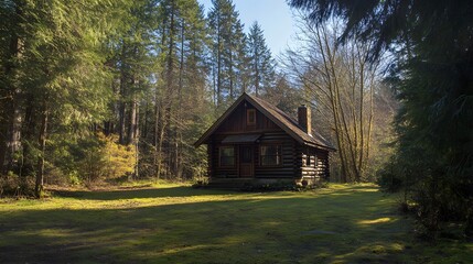 A small log cabin nestled in the woods
