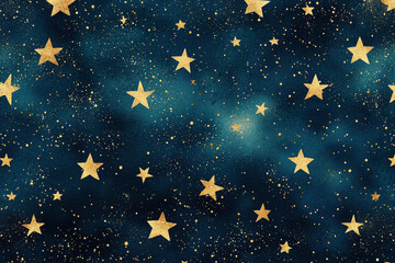Fototapeta premium Golden stars scattered across a gradient midnight blue background for a celestial design