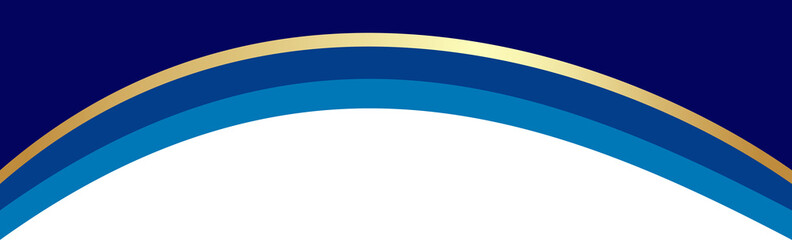 Border shape for banner design. Blue header section with golden line. Abstract bottom for web page. Curved divider template. Wavy horizontal separator