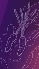 Naklejka premium Elegant Line Art Carrots on a Purple Background
