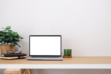 White work desk and free space on the right front view
