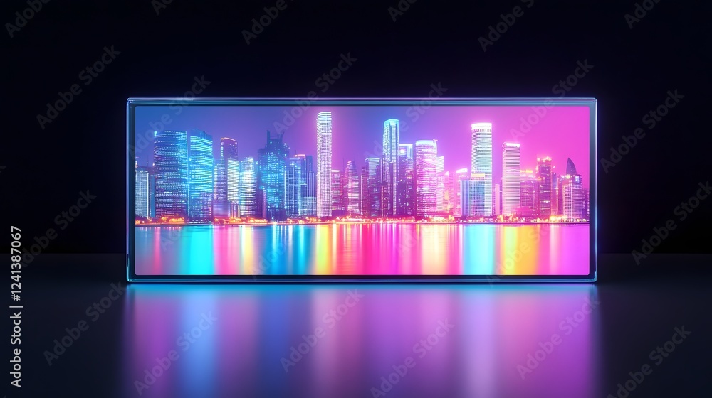 Aufkleber futuristic skyline reflected on foldable digital screen with smooth interface design