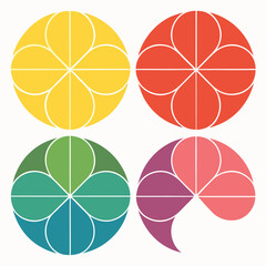 set of different color fill round shape palette