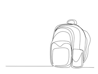 Continuous one line drawing of school bag design. Backpack in single line draw illustration. Editable stroke.