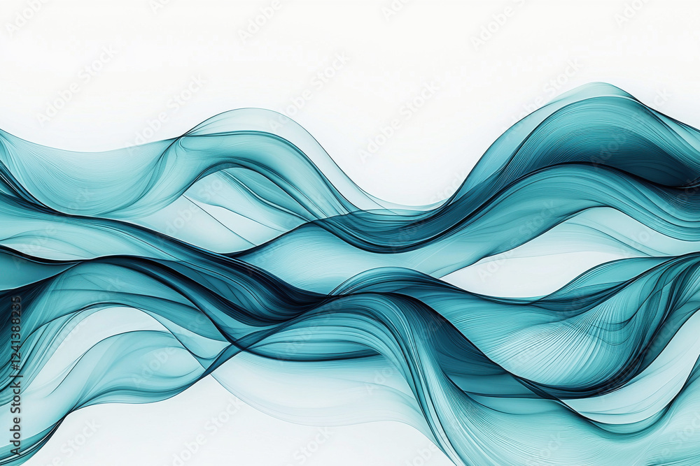Aufkleber fluid design of abstract waves in blue and teal creating a calming modern aesthetic on a white backg