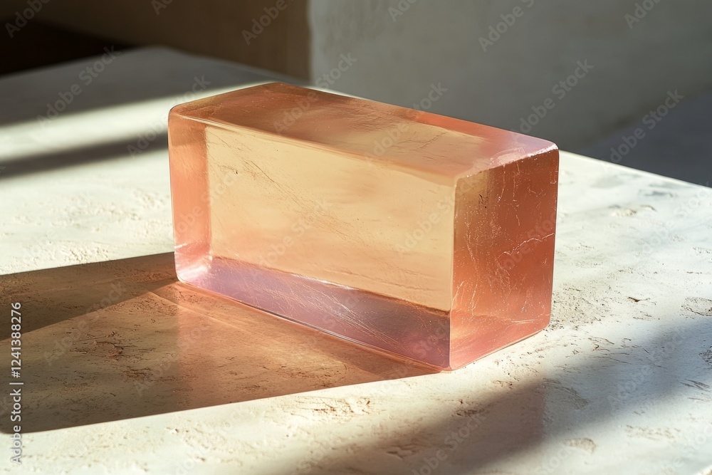 Aufkleber transparent glass block casting intricate shadows on a textured surface