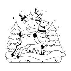 A glyph illustration of running christmas reindeer 