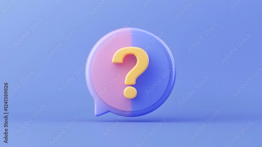 Poster colorful 3d of a question mark in a symbolic speech bubble,representing learning