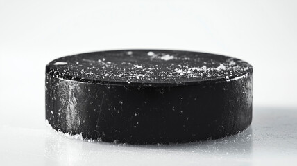 High-quality close-up of an ice hockey puck on white background.