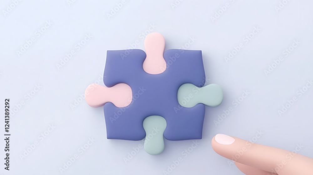 Poster 3d puzzle piece and hand representing problem-solving and teamwork in the workplace