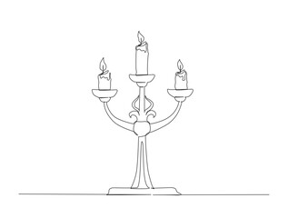 Continuous one line drawing of candlestick on vintage  holder. Candlestick stand in single line draw illustration. Editable stroke.