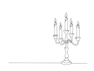 Continuous one line drawing of candlestick on vintage  holder. Candlestick stand in single line draw illustration. Editable stroke.