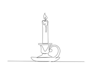 Continuous one line drawing of candlestick on vintage  holder. Candlestick stand in single line draw illustration. Editable stroke.