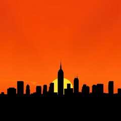 Fototapeta premium Vibrant sunset over a city skyline with dramatic clouds silhouetted skyline cityscape architecture illustration building city vector
