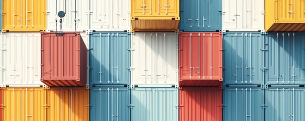 Fototapeta premium Stacked colorful cargo containers illustrating global shipping and logistics