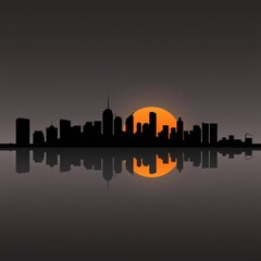 Fototapeta premium A stunning view of a city skyline at dusk with skyscrapers silhouetted against the colorful sky and lights beginning to twinkle silhouetted skyline cityscape architecture illustration building city ve