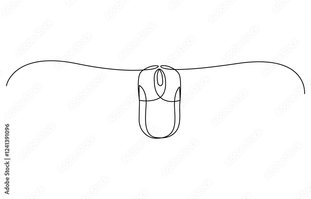 Poster drawing continuous one line computer mouse logo. vector illustration, computer mouse in continuous o