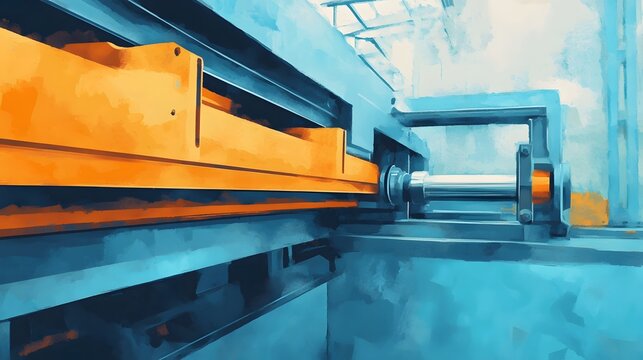 Metalworking Machinery Shaping Sheet Metal into Precise Curves in Watercolor Style