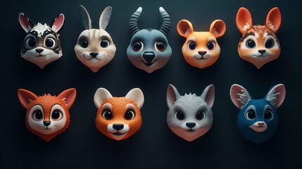 Fototapeta premium Cute Cartoon Animal Heads, Perfect for Children's Media