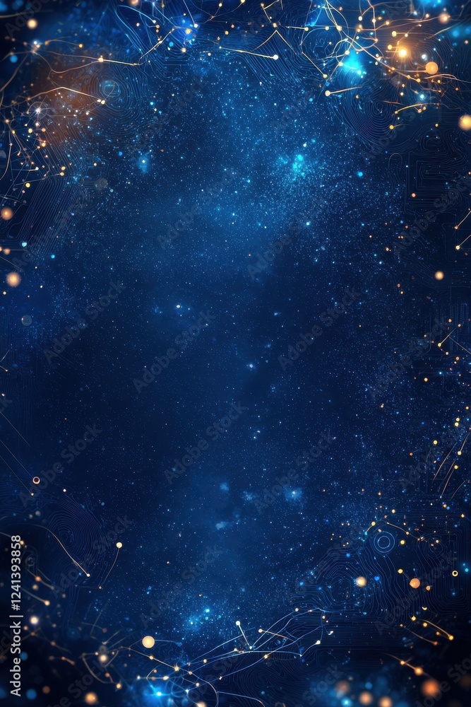 Poster digital blue background with a cybernetic design and glowing network elements