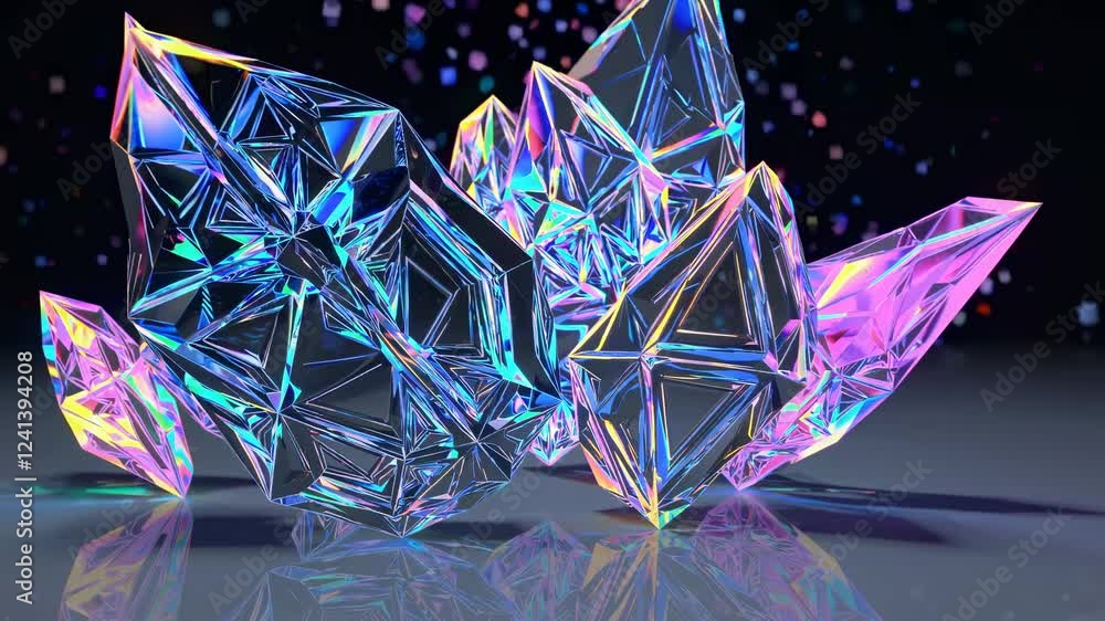 Poster vibrant, iridescent crystals display a stunning array of colors, reflecting light in a mesmerizing p
