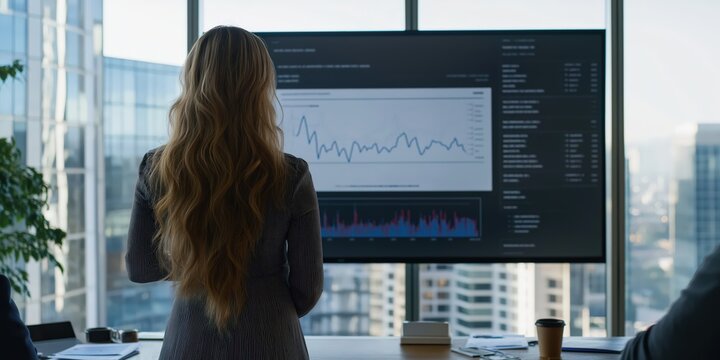 Financial Analyst Presenting Market Trends in a Modern Corporate Office