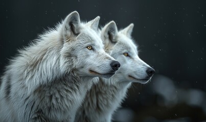 Obraz premium three white wolves close up